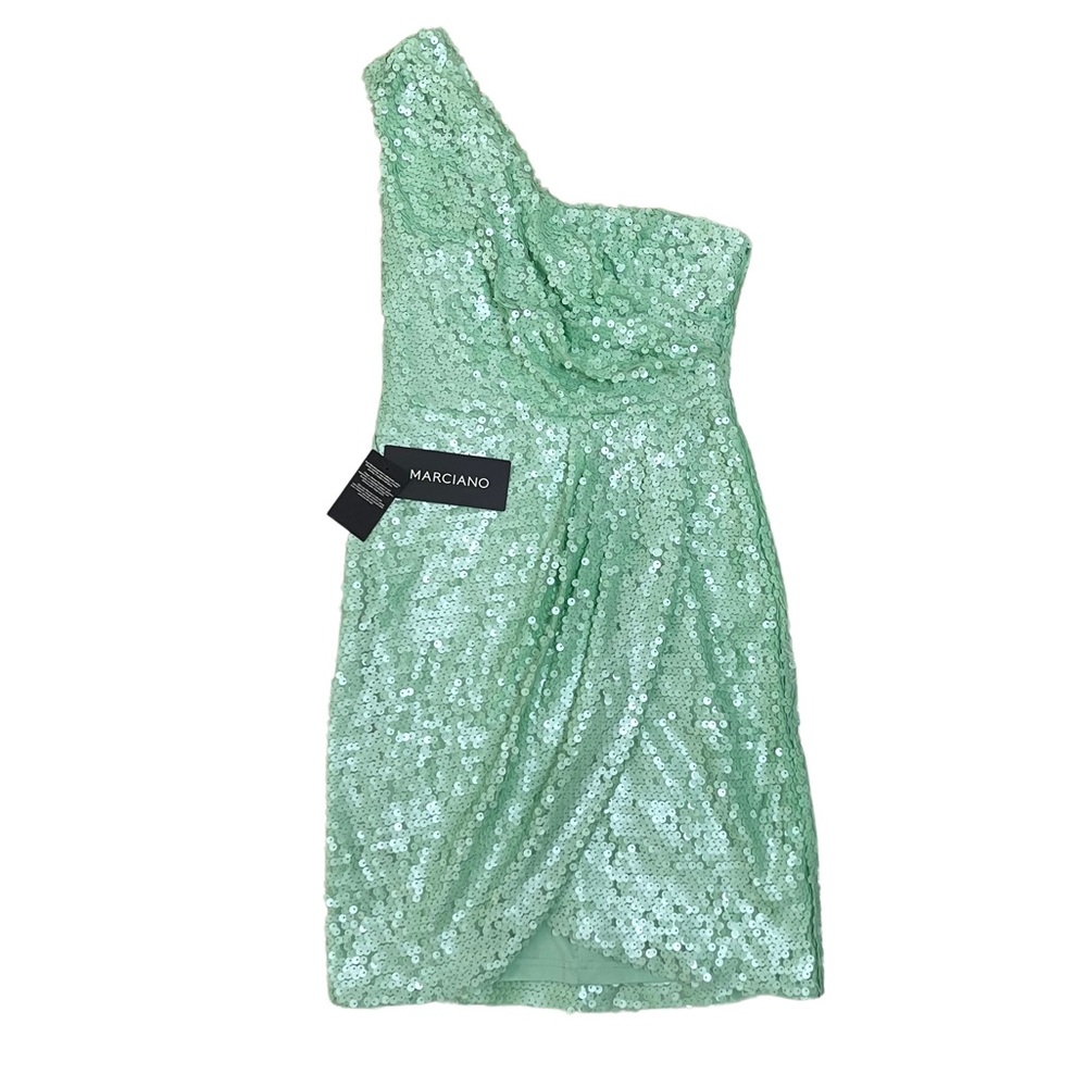 NWT Marciano | Guess Sequin One Shoulder Cocktail Mini Grad Dress Mint Green XS